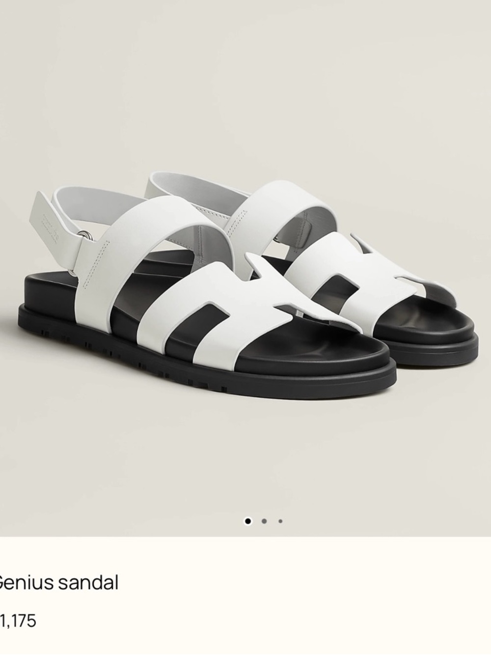 Hermes White Leather Genius Sandals with Black Footbed